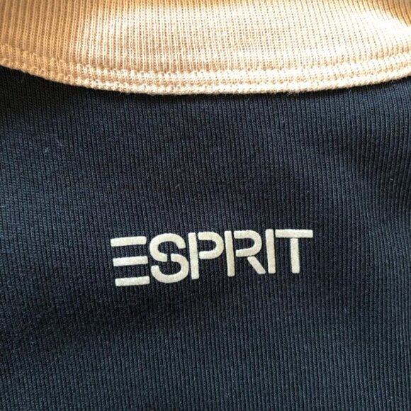 Esprit Ribbed Black & Tan Sleeveless Tank Dress Small Y2K Logo - Picture 5 of 13